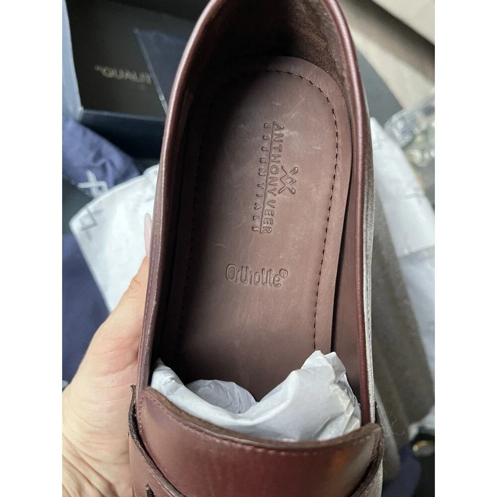 New Anthony Veer Gerry Penny Loafers Slip On Shoes Wine Men Leather Sz 10 Lite